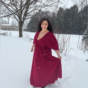 Burgundy Maxi Dress | Empire Waist | Winter Cottagecore flowy romantic gown